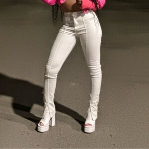 White High-Waisted stretch  Pants